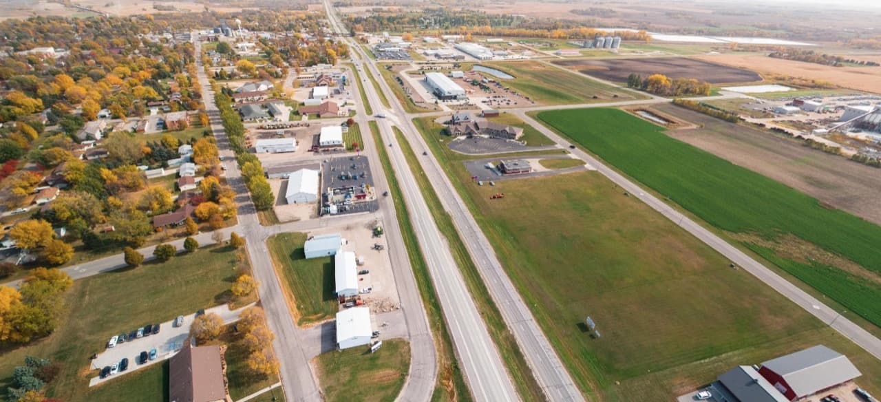 Aerial view of Hawley, Minnesota in fall
